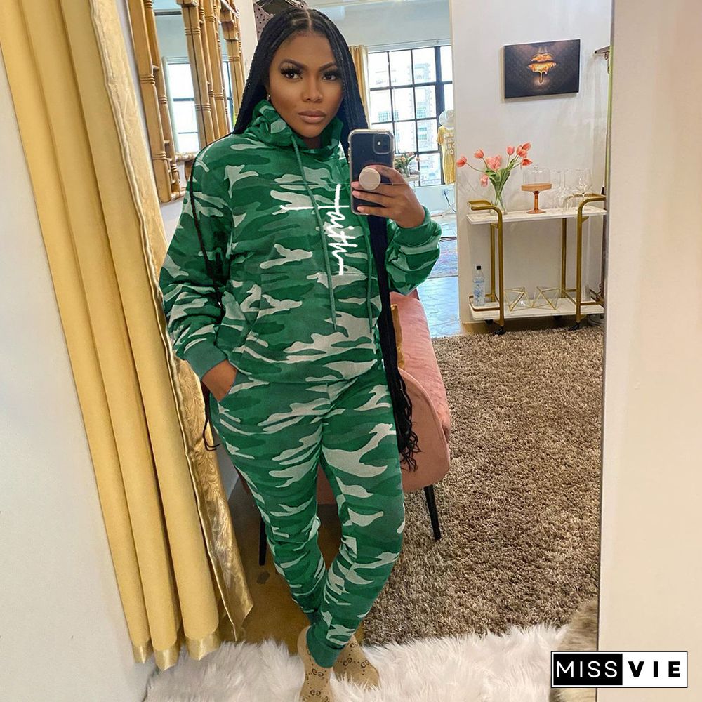 Camouflage Print Hoodie Joggers Pants Sweat Suit