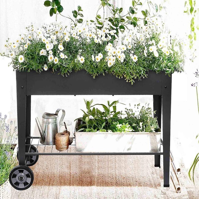 Multi-purpose Elevated Garden Bed on Wheels for Vegetables Flower Herb