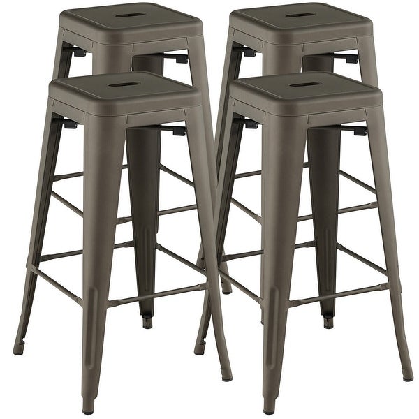 Gymax 30'' Set of 4 Stackable Backless Metal Bar Stools w/ Footrest