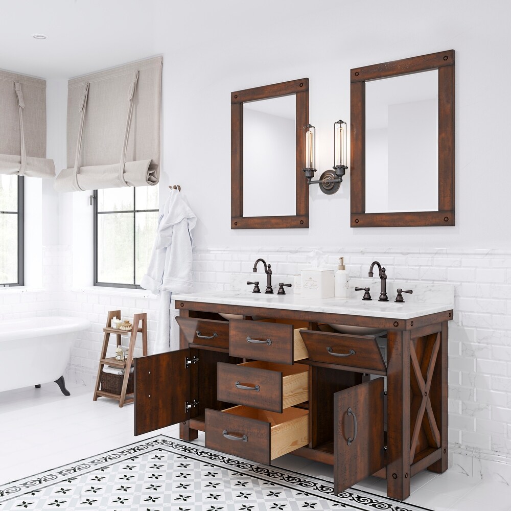 Aberdeen Carrara Marble Countertop Vanity in with Mirror and Faucet