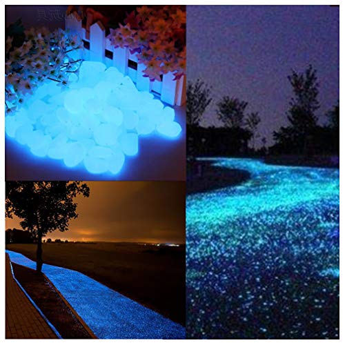 TR318 Glow in The Dark Garden Pebbles Stone for Walkway Yard and Decor DIY Decorative Gravel Stones in Blue(200PCS)