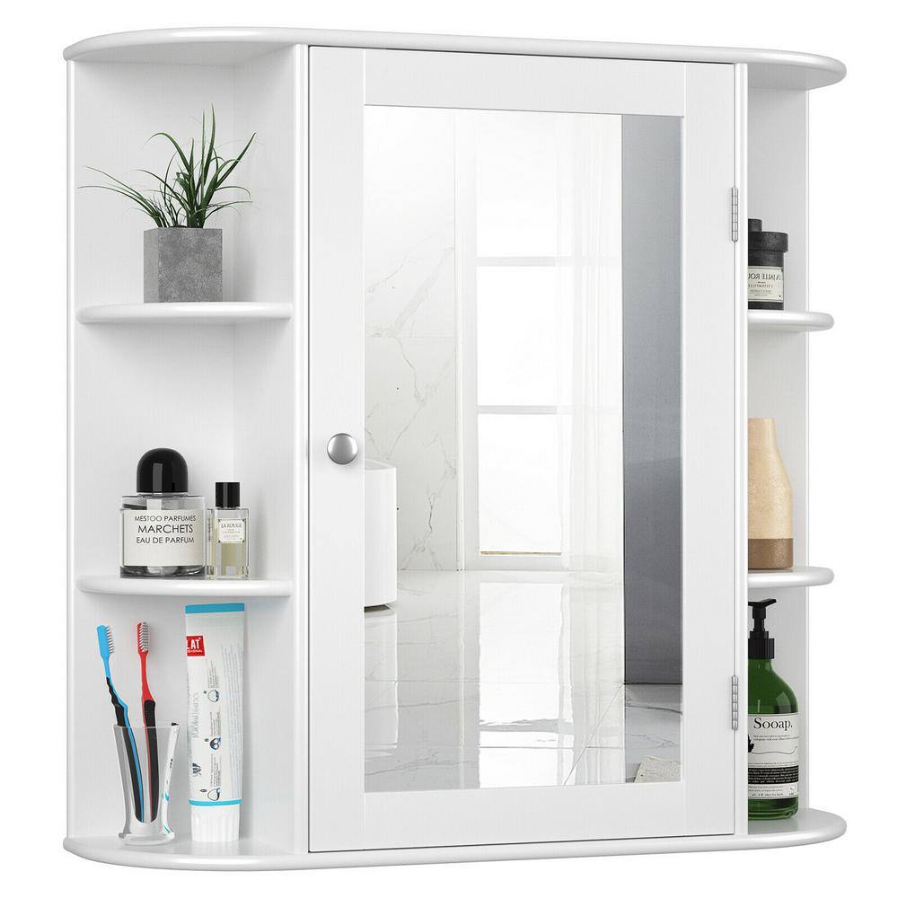 Costway 6.5 in. x 25 in. x 26 in. White Multipurpose Wall Surface Mount Bathroom Storage Medicine Cabinet with Mirror HM0010