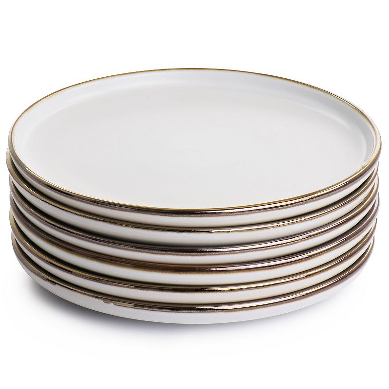 Elama Arthur 6 Piece Stoneware Salad Plate Set in Matte White with Gold Rim