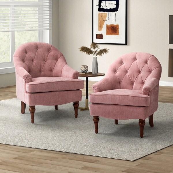 Gioa Classic Polyester Tufted Back Armchair Set Of 2 with Solid Wood Legs by HULALA HOME