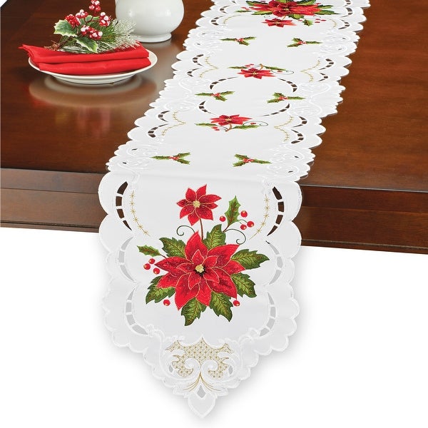 Delicate Poinsettia Embroidered Table Linens - Runner