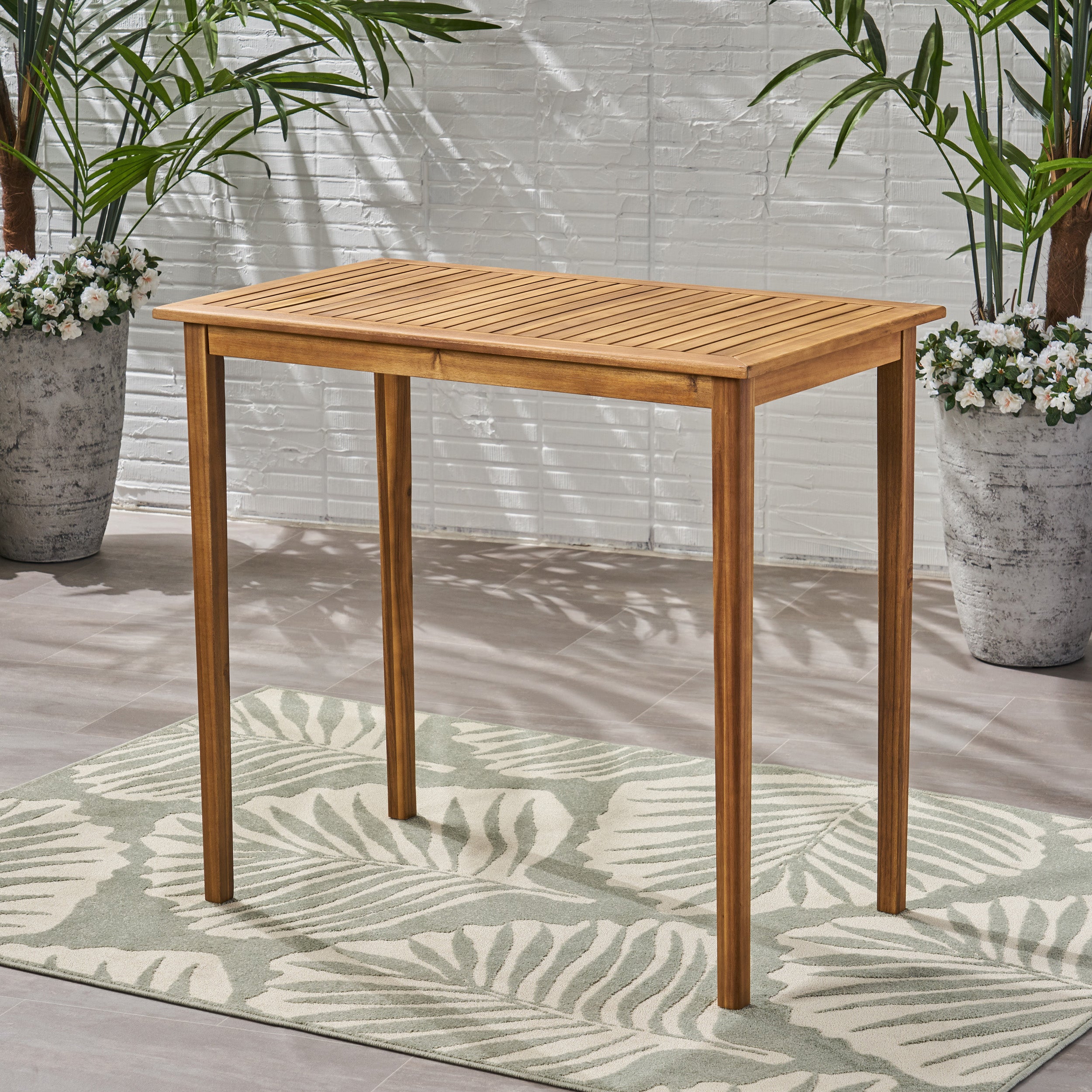 Teresa Outdoor Minimalist Acacia Wood Rectangle Bar Table