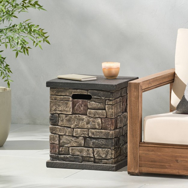 Chesney Outdoor Light Weight Concrete Square Tank Holder Side Table Stone Finish Christopher Knight Home