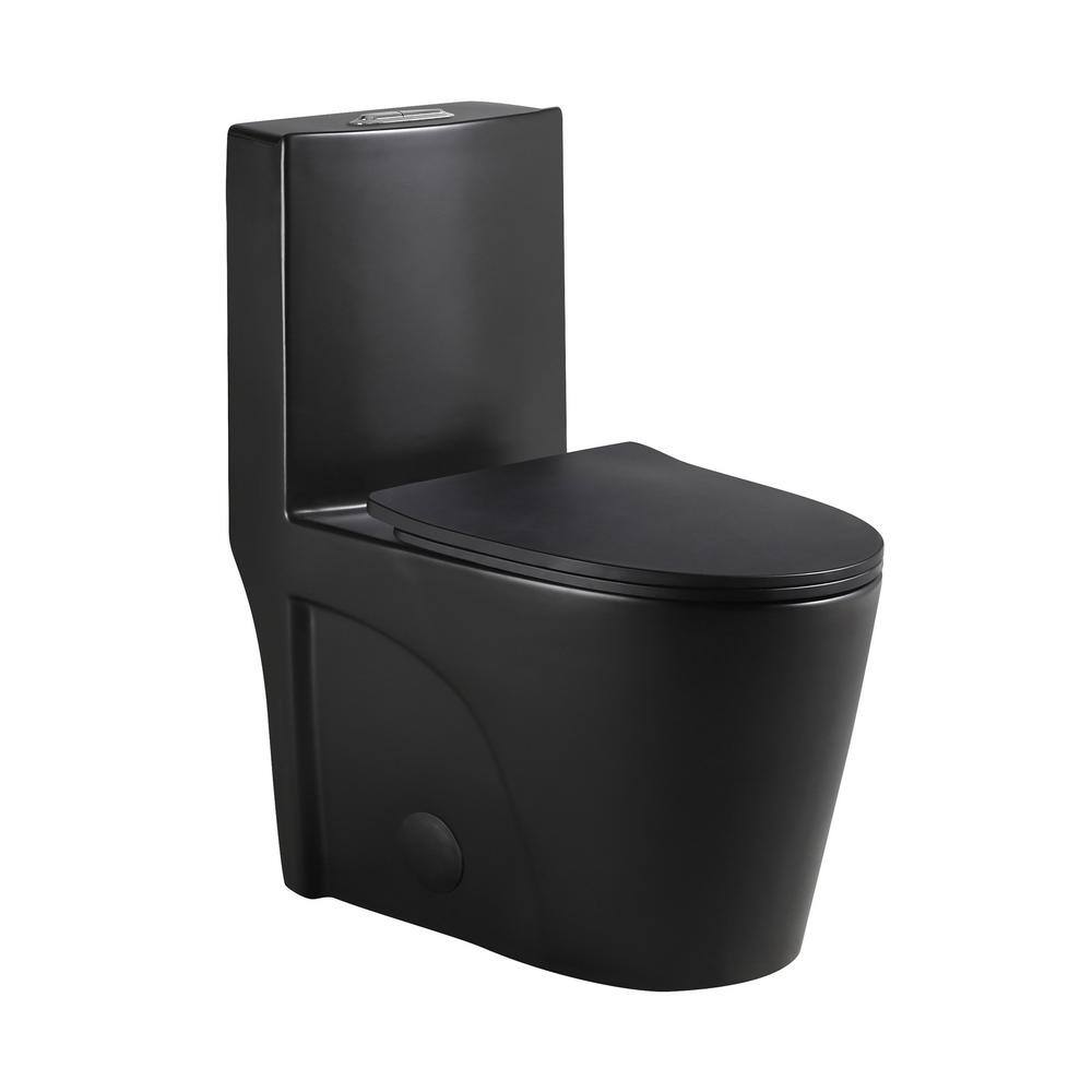 Whatseaso 12 in. Rough-In 1-piece 1.11.6 GPF Dual Flush Round Toilet in Black Seat Included AUN-110511121