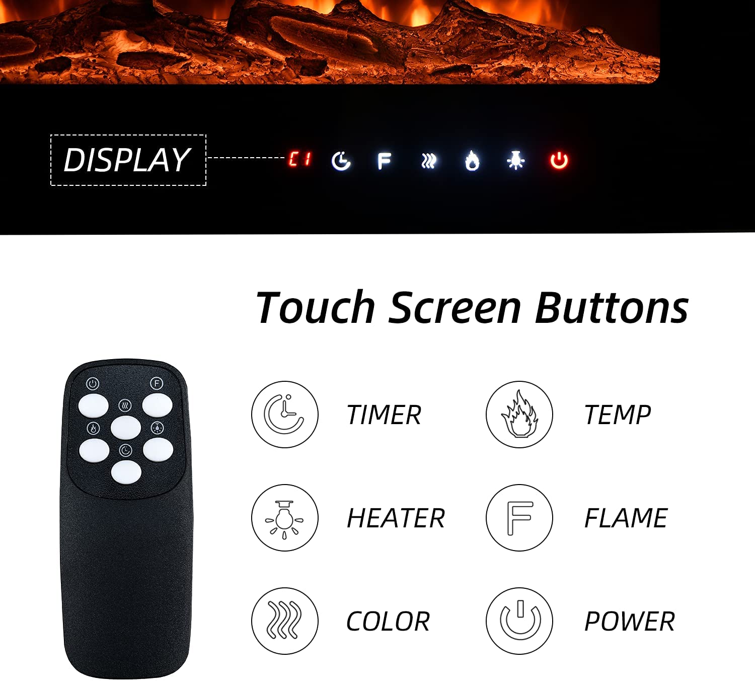 YOLENY 30 inch Electric Fireplace with Free Standing, Wall Mounted Fireplace Insert Heater with Touch Screen Control Panel, Recessed Electric Fireplace, 12 Color LED Flamer, 750/1500W