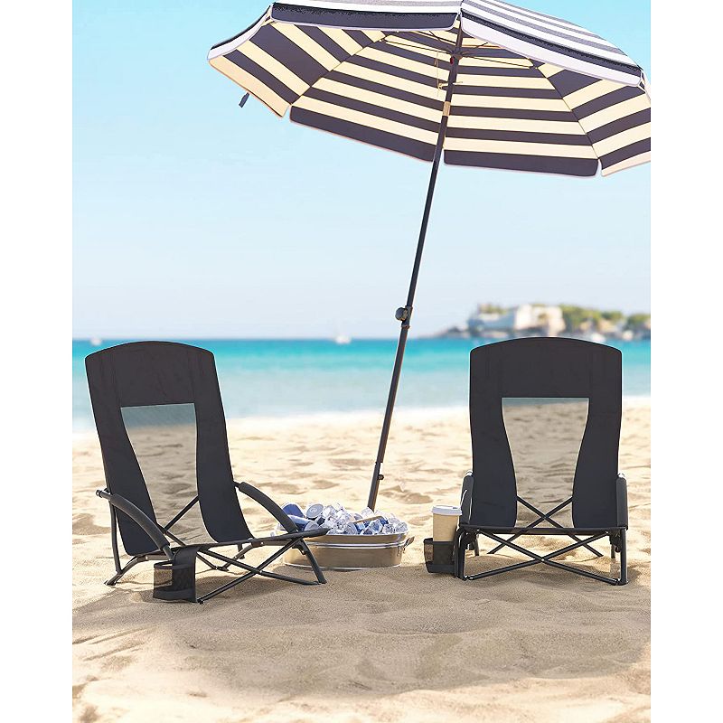 Portable Beach Chair， With High Backrest， Cup Holder， Foldable， Lightweight