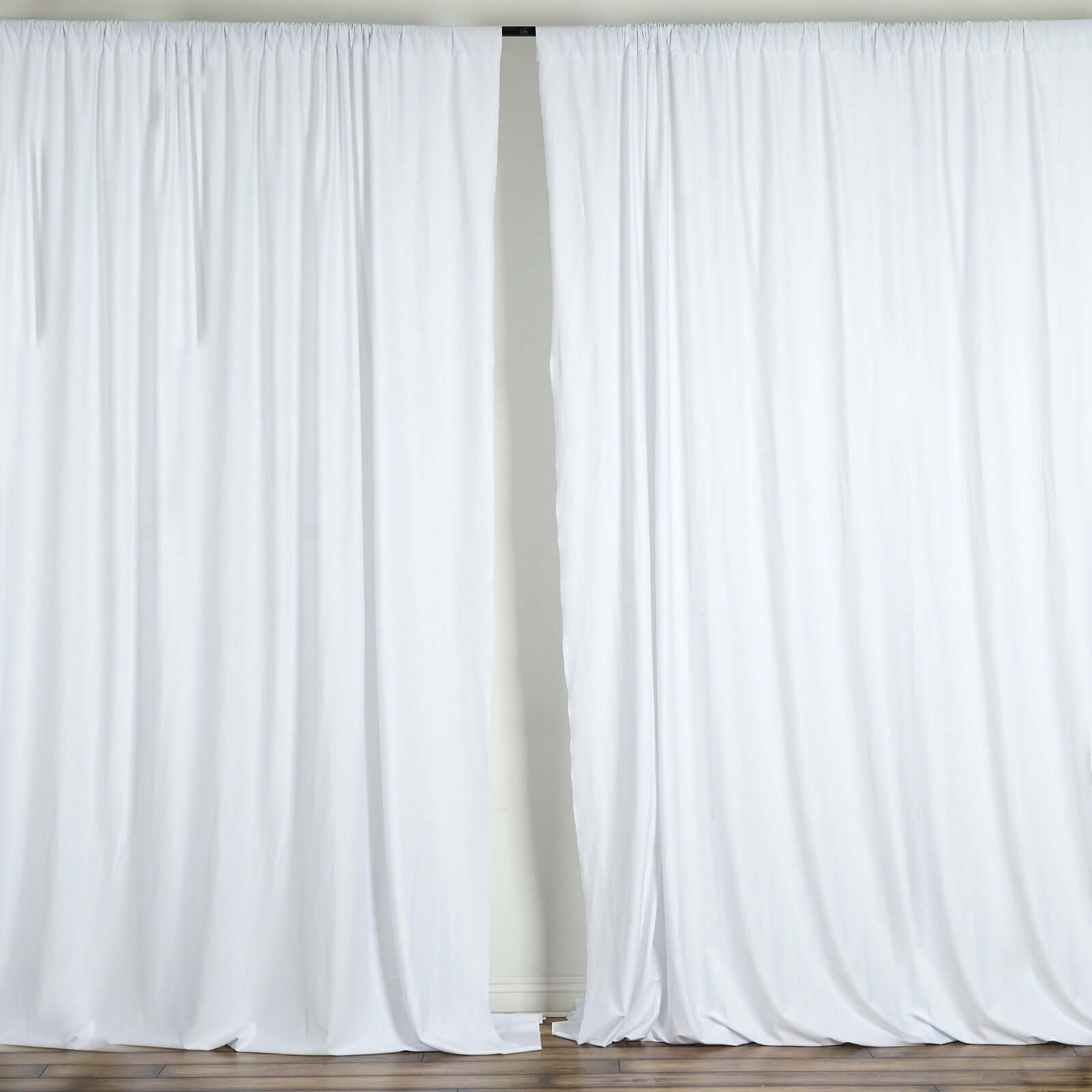 2 Pack White Scuba Polyester Backdrop Drape Curtains, Inherently Flame Resistant Event Divider Panels Wrinkle Free With Rod Pockets - 10ftx10ft