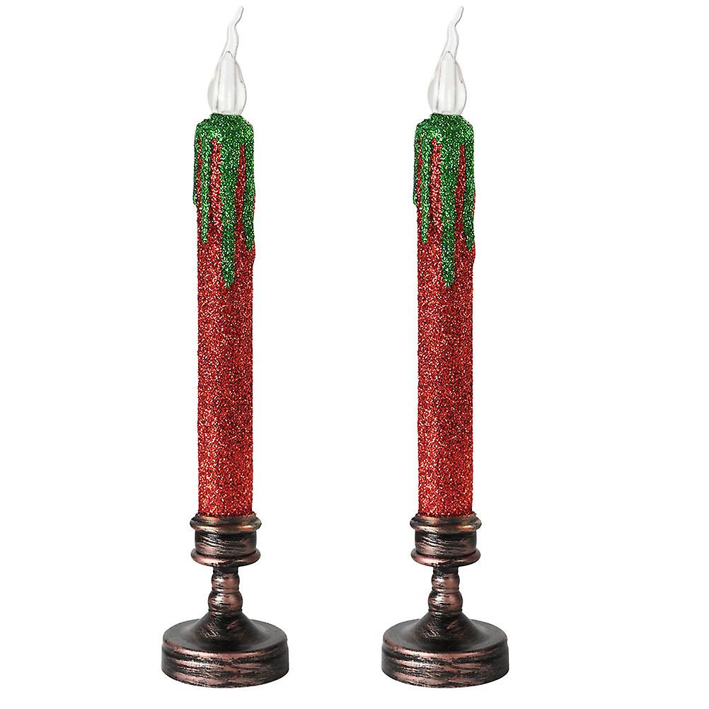 2pcs Xmas Themed Candle Light Desktop Led Candle Christmas Design Candle Light Decor