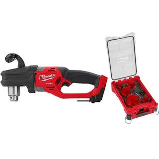 MW M18 FUEL GEN II 18-Volt Lithium-Ion Brushless Cordless 12 in. Hole Hawg Right Angle Drill w9pc PACKOUT Hole Saw Kit 2807-20-49-56-9295