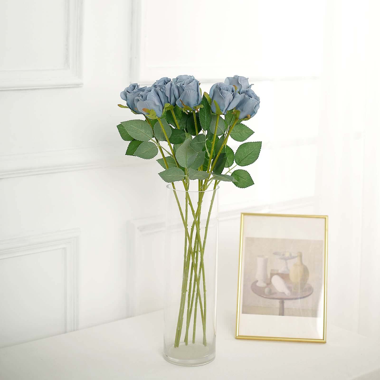 24pcs Dusty Blue Long Stem Artificial Silk Roses Flowers 31