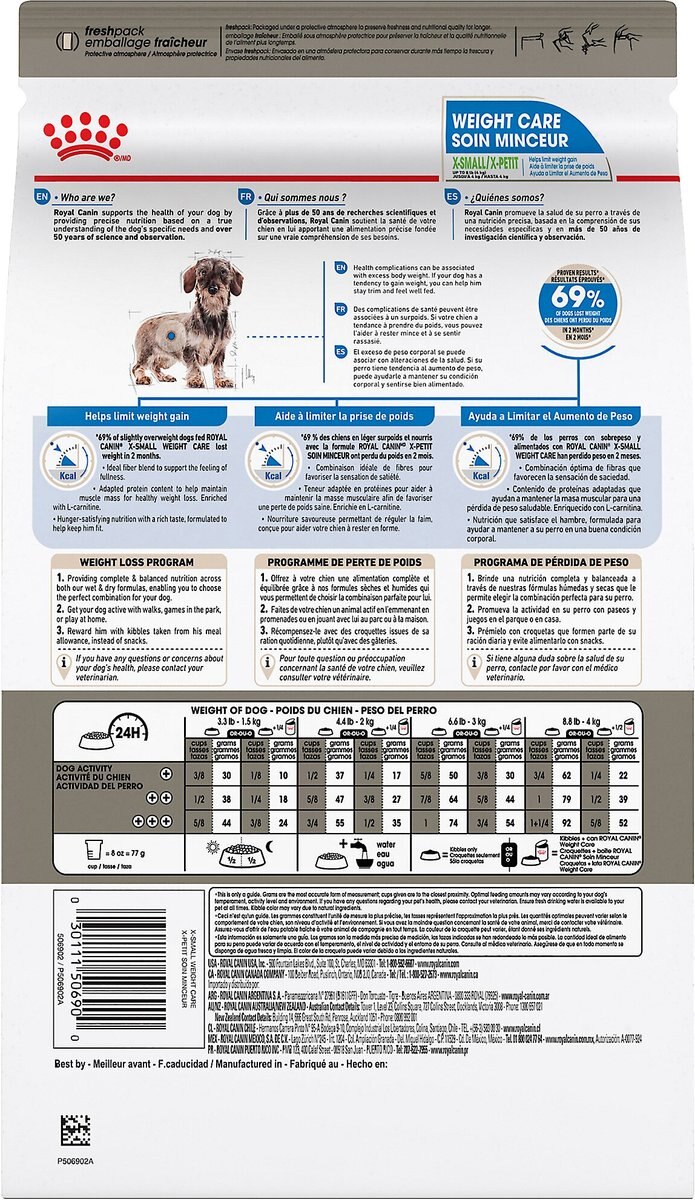 Royal Canin Canine Care Nutrition X-Small Weight Care Dry Dog Food， 2.2-lb bag