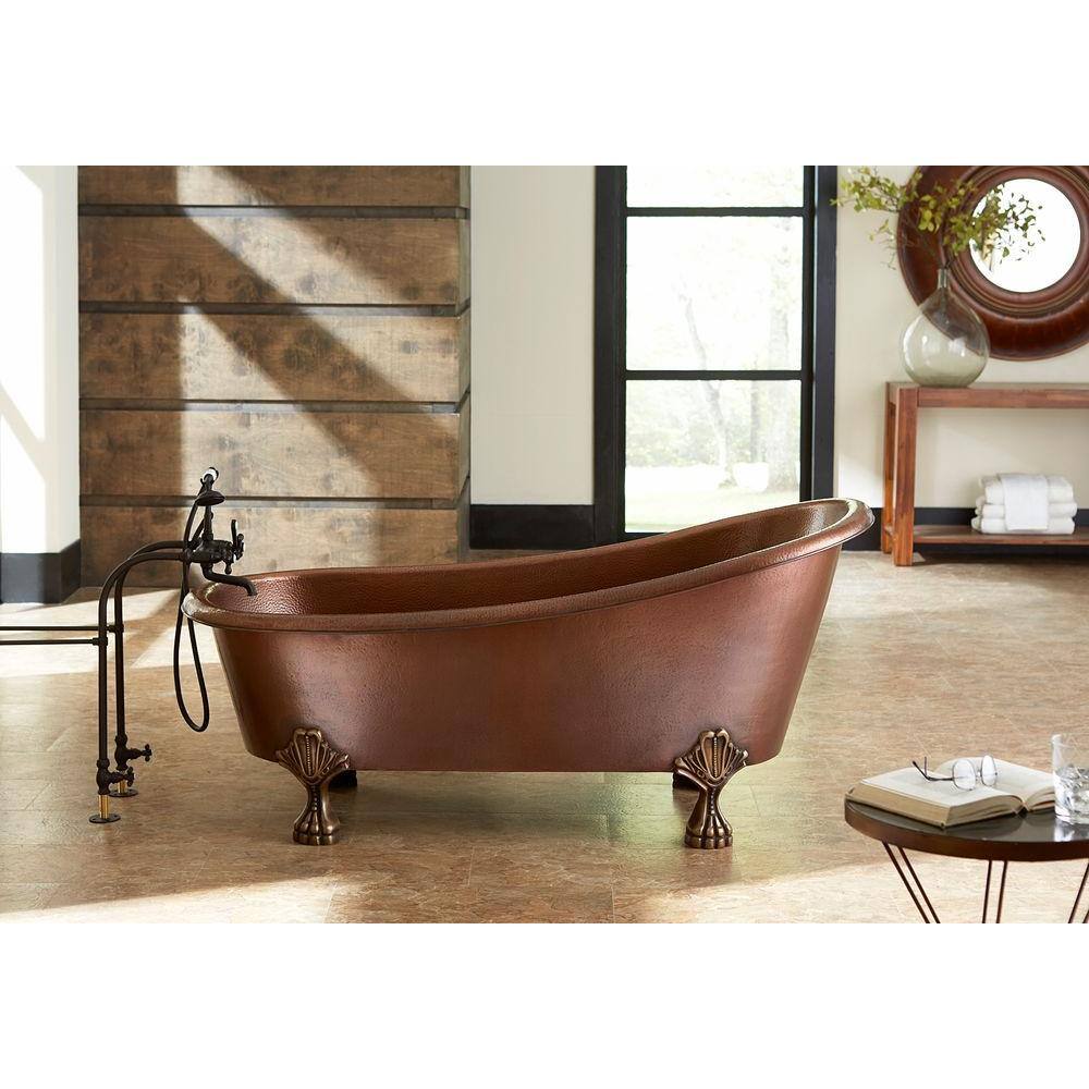 SINKOLOGY Heisenberg 67.5 in x 32 in. Freestanding Clawfoot Bathtub with Reversible Drain and Overflow Hole in Antique Copper TBT-6631CL-OF