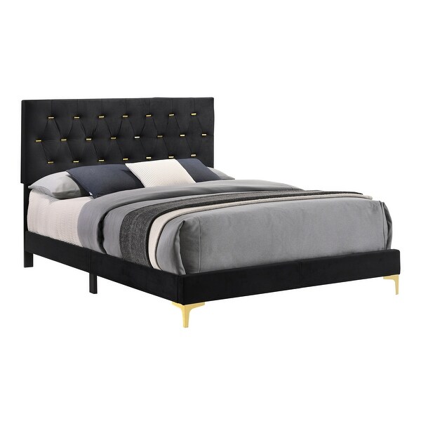 Lexie Black and Gold 5-piece Tufted Panel Bedroom Set - - 36964690