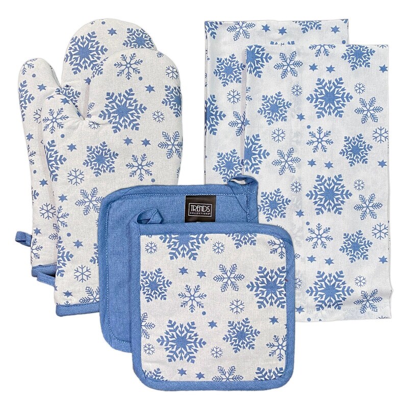 Snowflake 100 Cotton 6pc Kitchen Towel  Pot Holder  Oven mitt Set