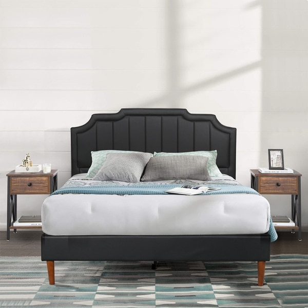 Taomika 3-Pieces Faux Leather Upholstered Platform Bed and Nightstands Sets - - 34844819