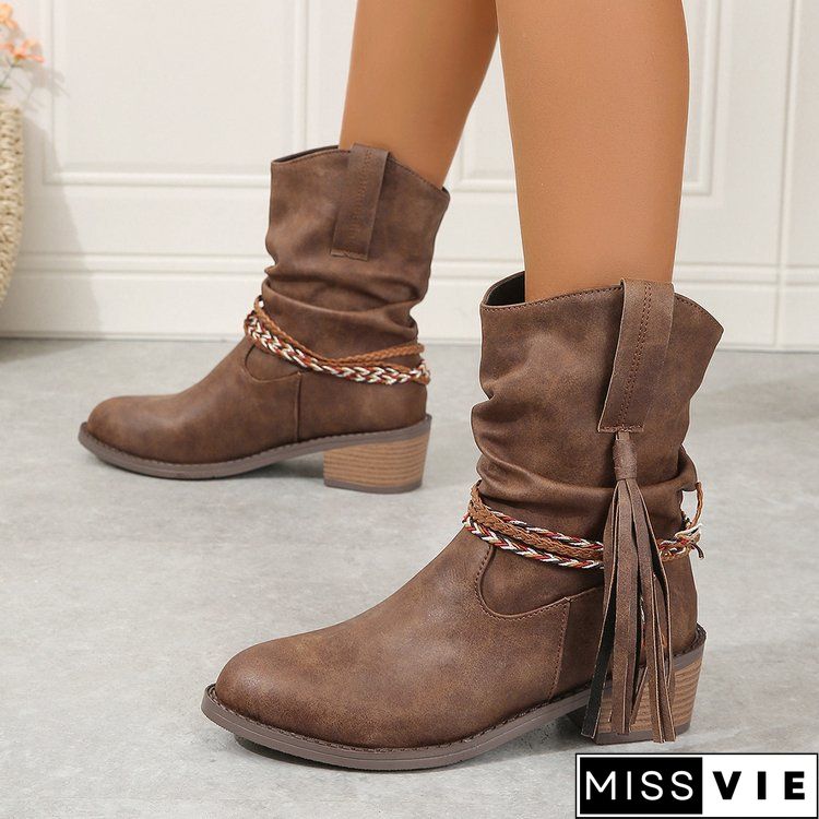 Women's Round Toe Block Heel Boots