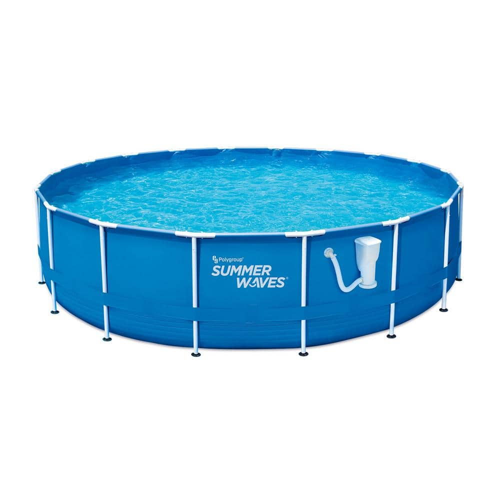 Summer Waves 18 ft. Round 48 in. D Metal Frame Pool Set with Filter Pump P2001848F