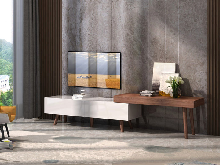 Mel Modern White and Walnut Tv Stand   Midcentury   Entertainment Centers And Tv Stands   by V.S.D Furniture  Houzz