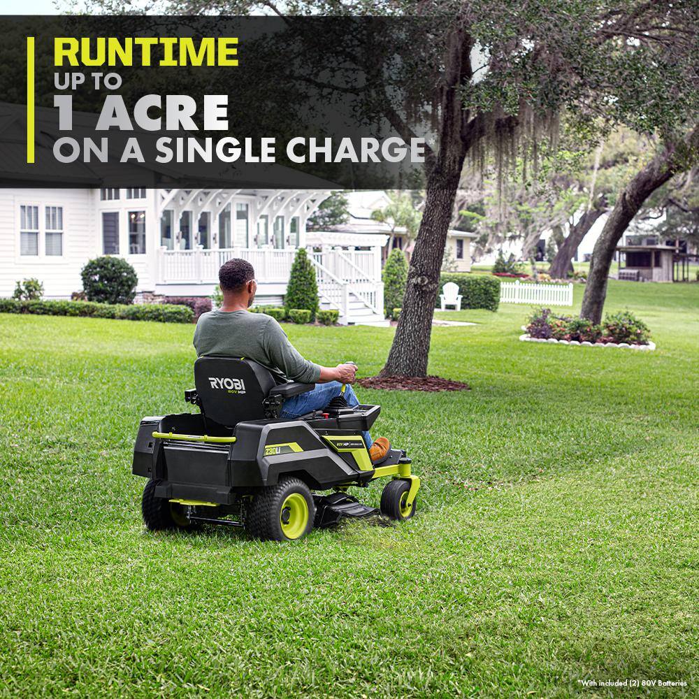 RYOBI 80V HP Brushless 30 in. Battery Electric Cordless Zero Turn Mower with (2) 80V 10 Ah Batteries Charger Bagger wBoost RYRM8010-2A