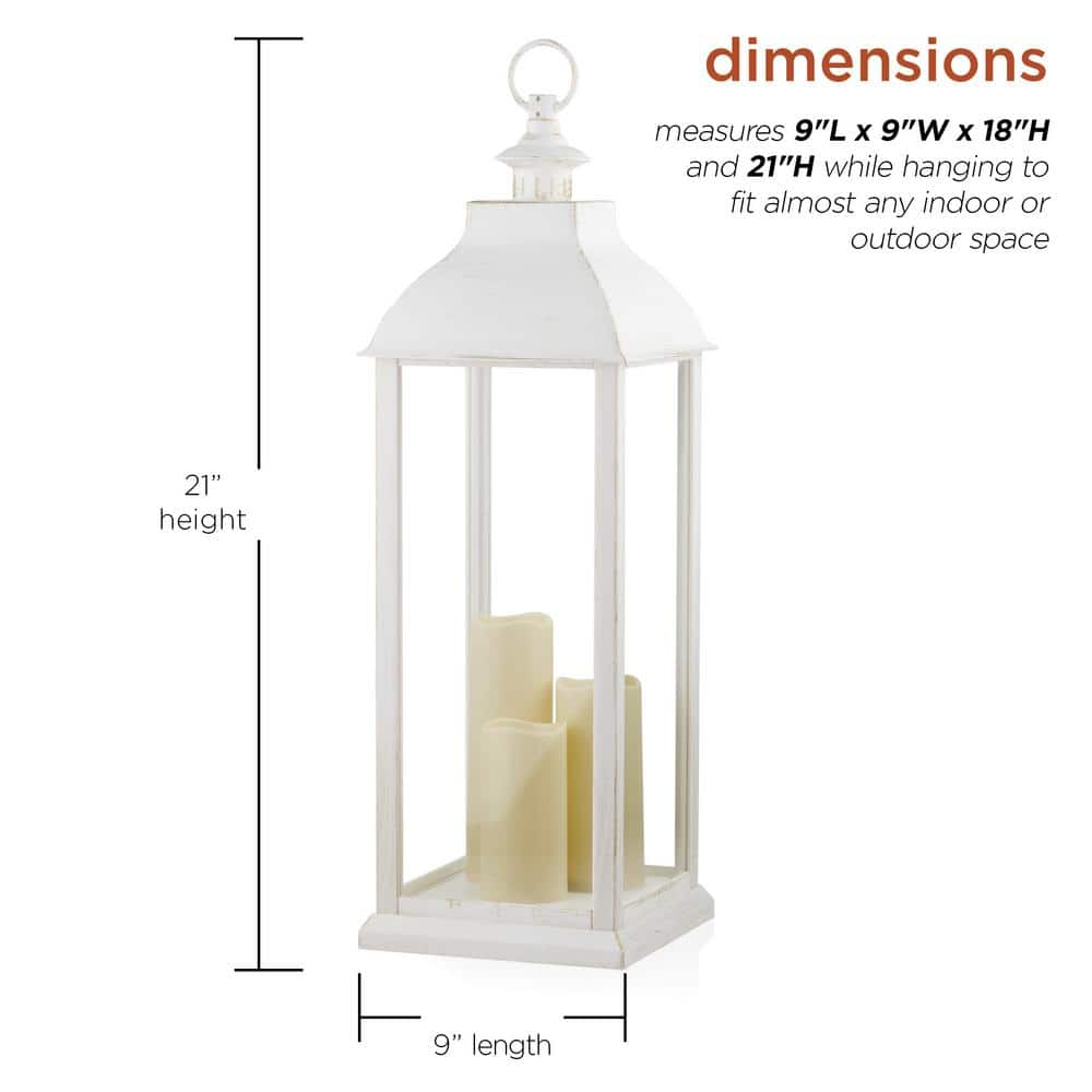 Alpine Corporation 28 in. Tall Outdoor Battery-Operated Lantern with LED Lights, White IVY100HH-L