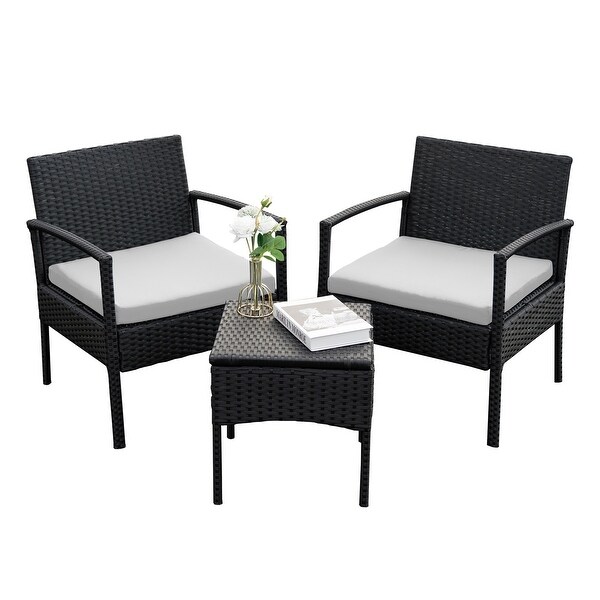 Outdoor Furniture 3 Piece Patio Bistro Furniture Set，Rattan Conversation Chairs Set with Side Table and Cushions