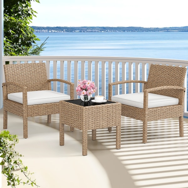 Moasis 3Piece Outdoor Bistro Set PE Rattan Chairs with Cushions