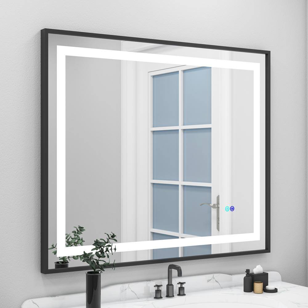 WOODSAM 48 in. W x 40 in. H Rectangular Alluminum Framed Anti-Fog LED Lighted Wall Bathroom Vanity Mirror in Matt Black LMR-06-4840-NB