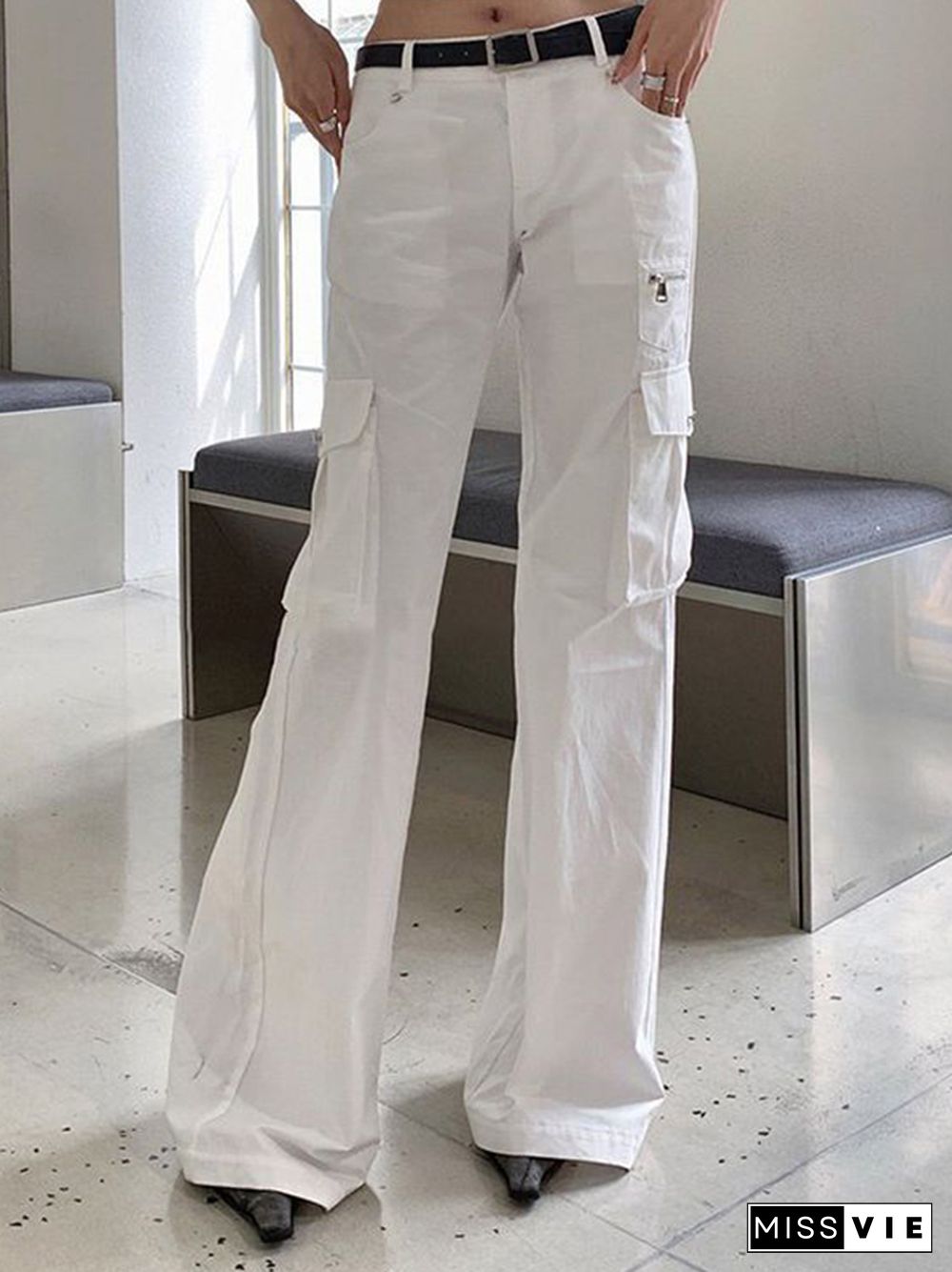 White Multiple Pocket Cargo Jeans