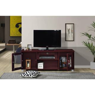 HODEDAH 57 in. Wide Mahogany Entertainment Center Fits TV's up to 60 in. HITV107 MAHOGANY