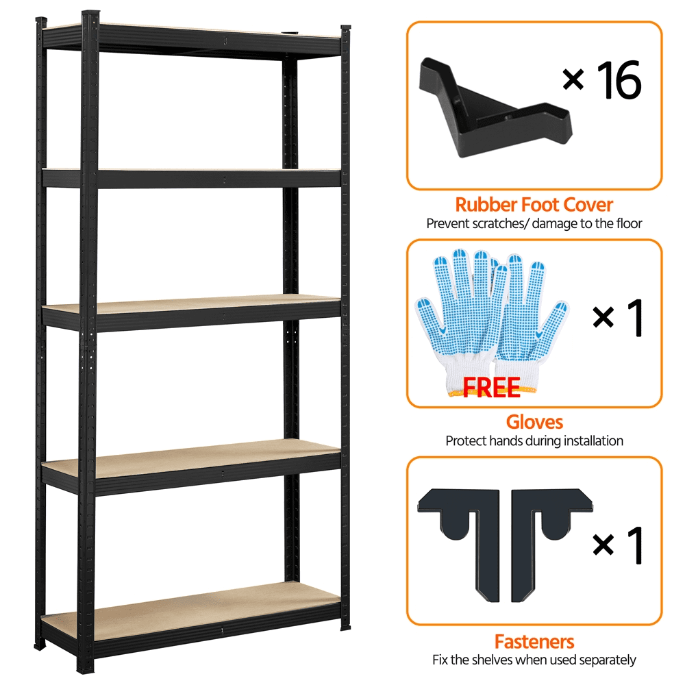 Topeakmart 5-Tier Adjustable Steel Storage Rack Garage Shelves, Black