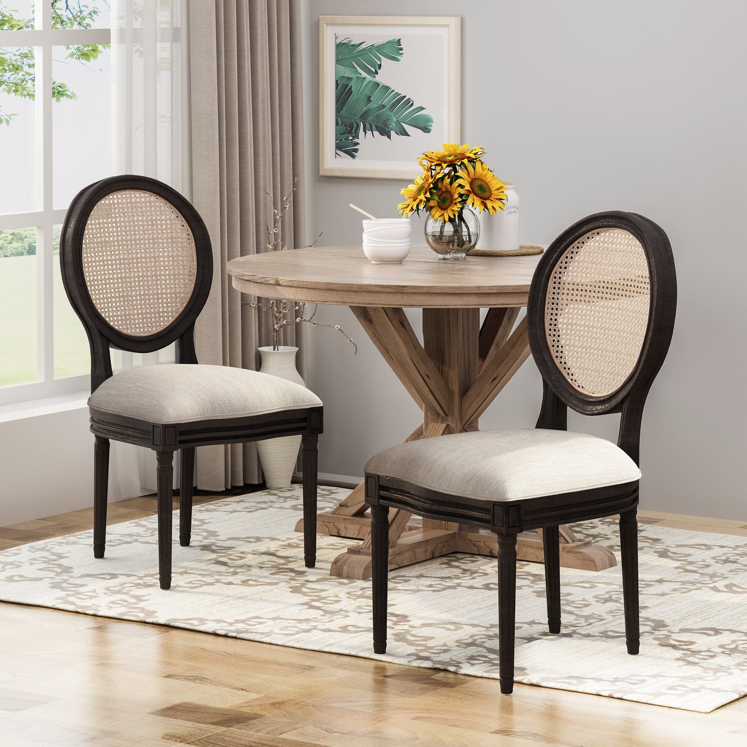 Laney French Style Oval Cane Back Dining Chairs (Set of 2)