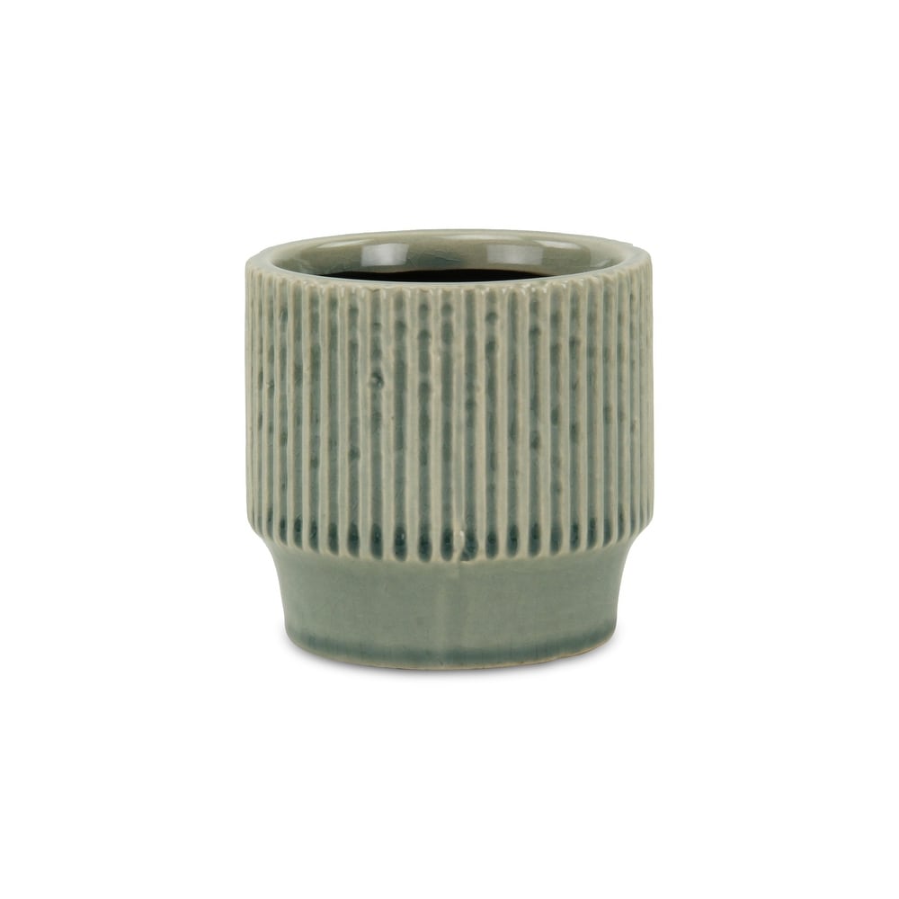 Green Ceramic Ruffled Ridge Pot