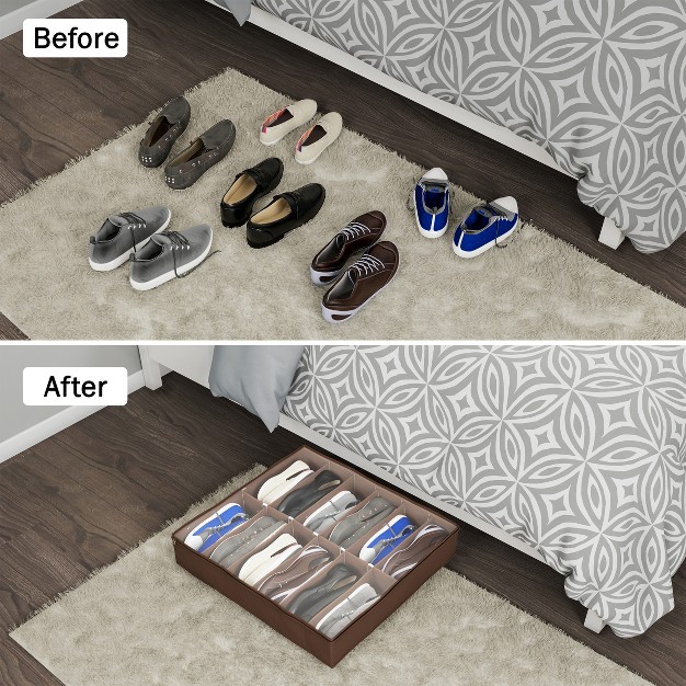 Hastings Home Under bed Shoe Storage Organizer With Clear Plastic Zippered Cover Brown