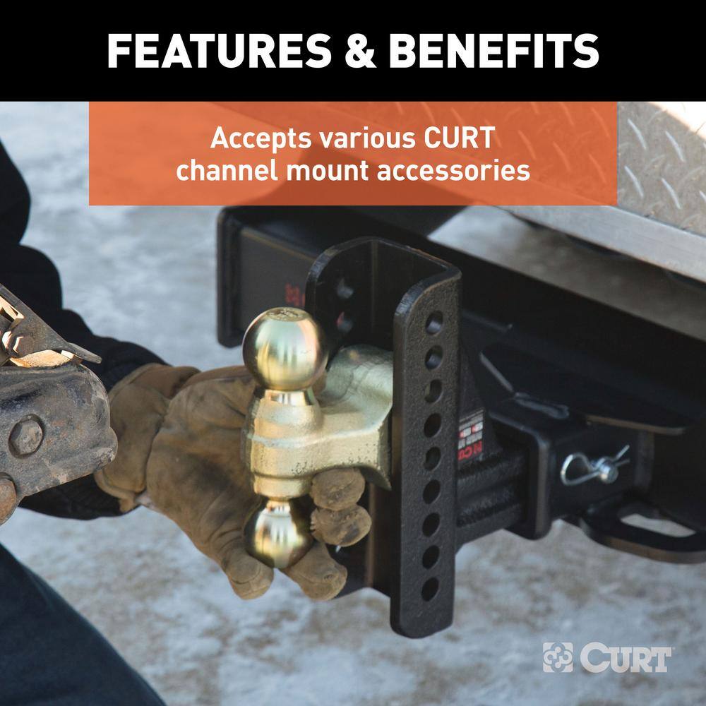 CURT 20000 lbs. Adjustable Trailer Hitch Channel Mount Ball  Pintle Hook Combination with 2-516 in. Ball (2-12 in. Shank) 45908