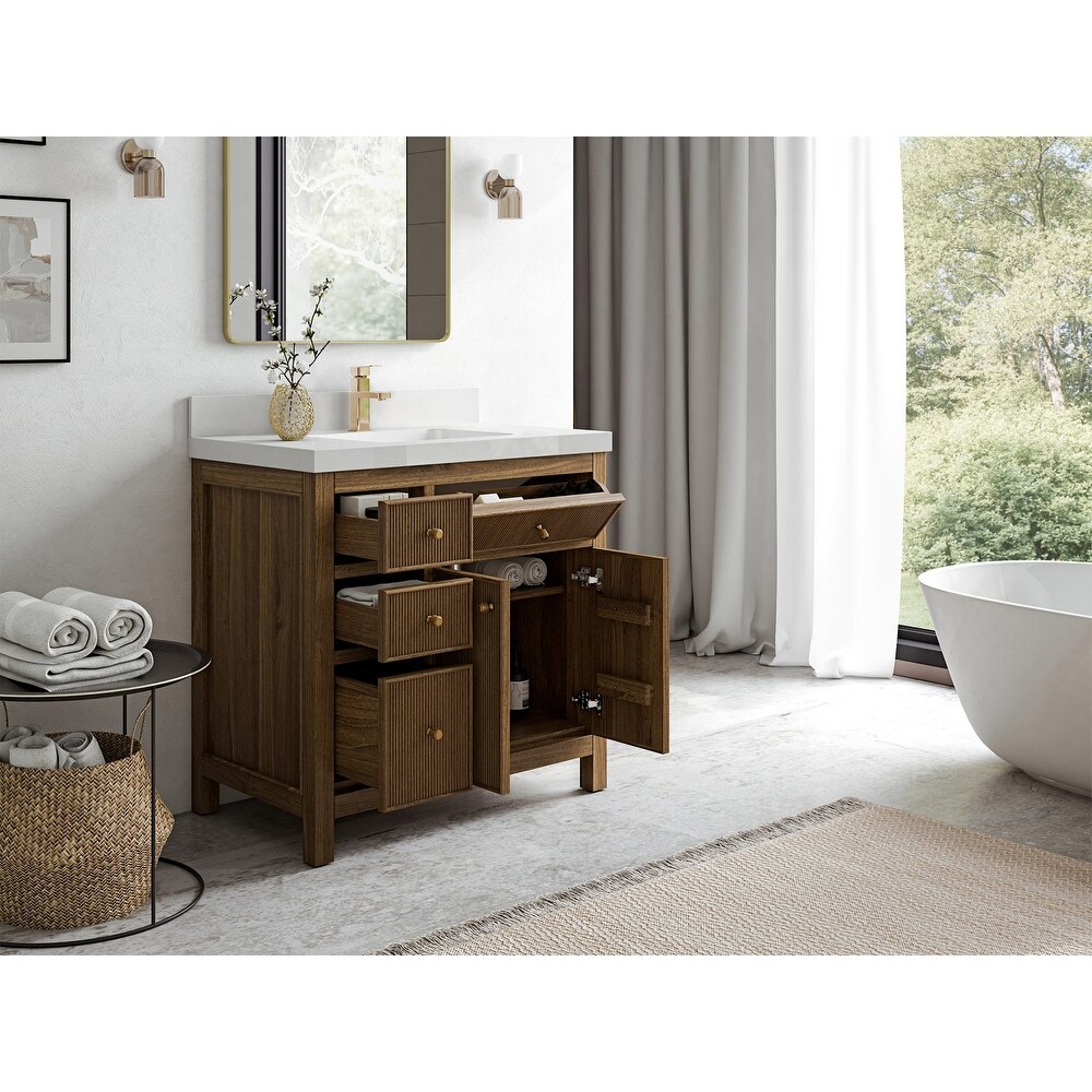 Willow Collections 36 in. W x 22 in. D Sonoma Teak Center Sink Right Bathroom Vanity with Countertop