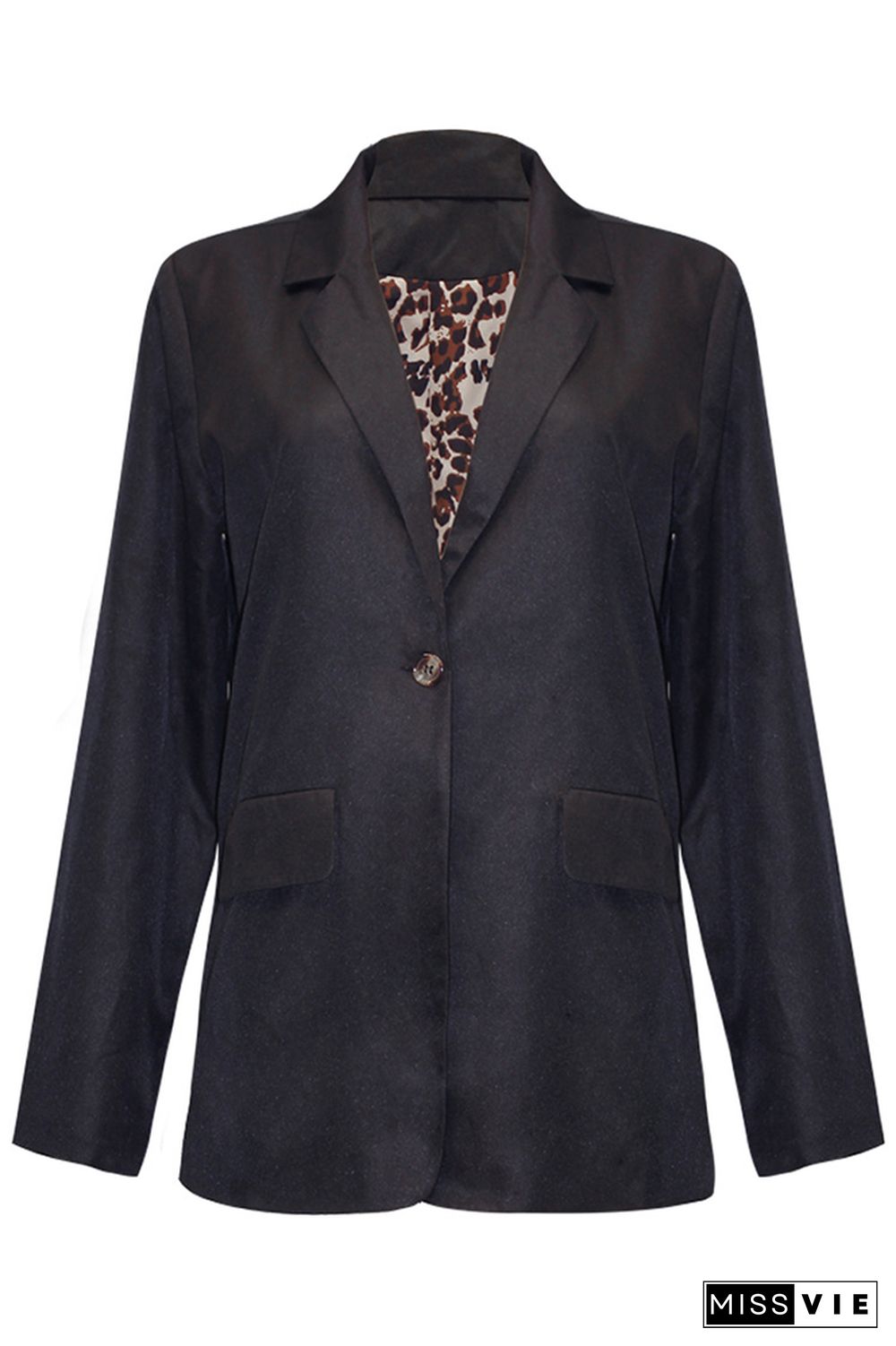 Black with Leopard Lining One Button Blazer Jackets