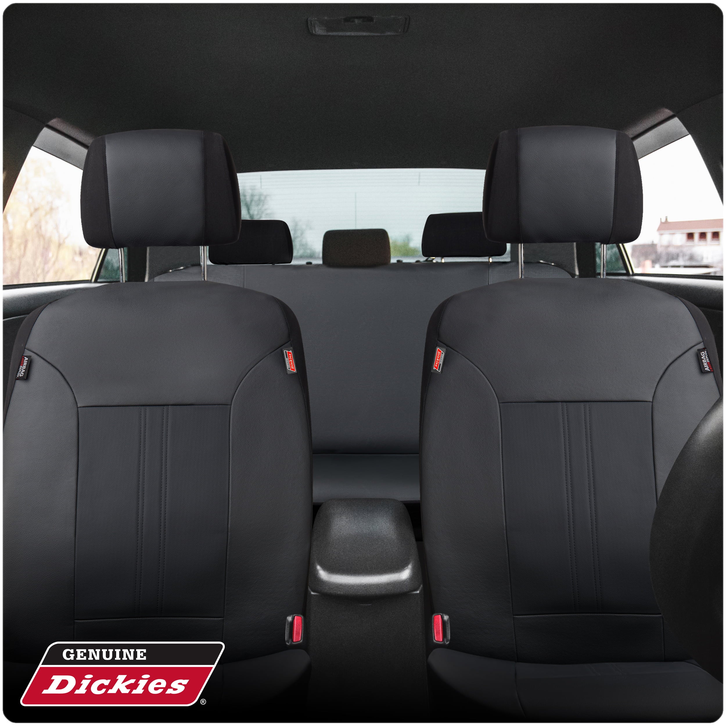 Genuine Dickies 3 Piece Car or SUV Vegan Leather Seat Covers Black， 43645WDC