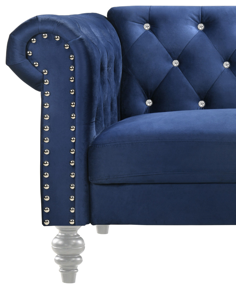 Benzara BM271909 Ben 83 quotVelvet Sofa With Crystal Tufted Back  Royal Blue   Eclectic   Sofas   by Uber Bazaar  Houzz