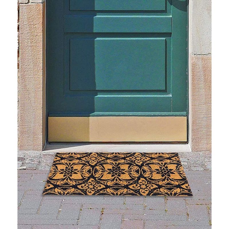 Welcome Mat for Front Door， Talavera Floral Natural Coir Doormat (30 x 17 in)