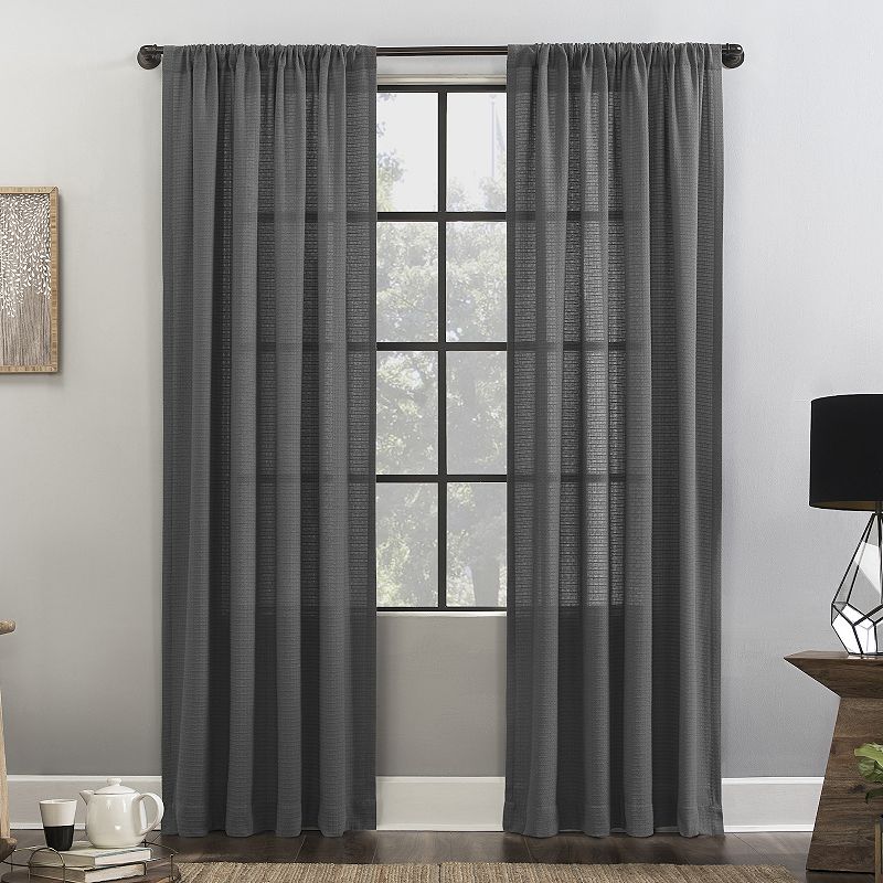 Clean Window Waffle Texture Anti-Dust Semi-Sheer Window Curtain