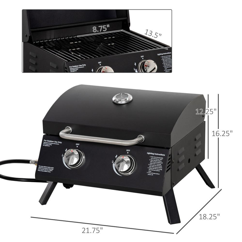 Outsunny Portable Propane Gas Grill in Black with Foldable Legs Lid Thermometer for Camping Picnic Backyard