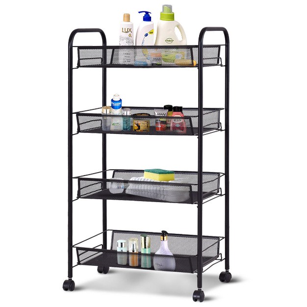 Costway 4 Tier Storage Rack Trolley Cart Home Kitchen Organizer Utility Baskets Black