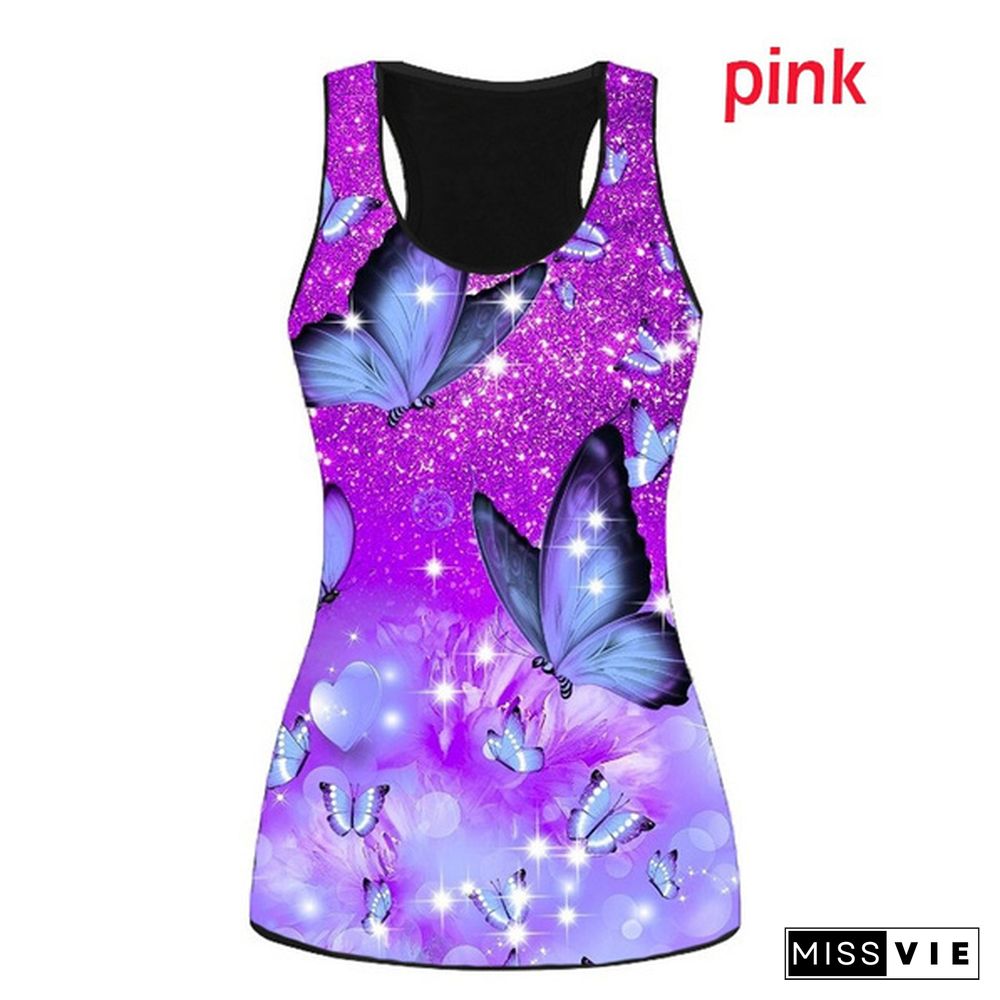 Women's Butterfly 3D Print Tank Tops Ladies Casual Sleeveless Tops Summer Vest Shirts Sexy Top Plus Size XS-8XL