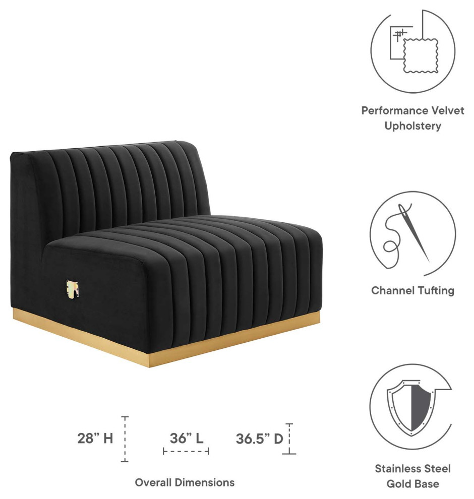 Conjure Channel Tufted Performance Velvet Armless Chair  Gold Black   Contemporary   Armchairs And Accent Chairs   by First of a Kind USA Inc  Houzz