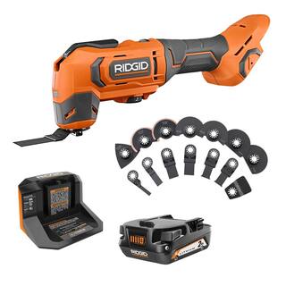 RIDGID 18V Cordless Oscillating Multi-Tool w 2.0 Ah Battery Charger and 14-Piece Oscillating Multi-Tool Blade Accessory Kit R86241K-AC24J14