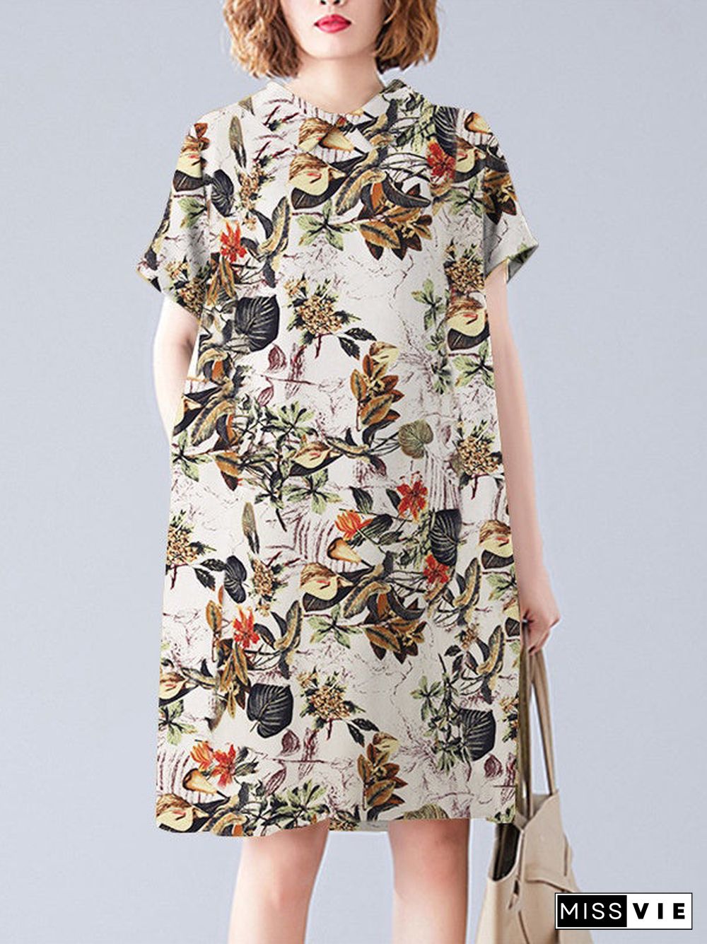 Literary Retro Short Sleeve Loose Dress